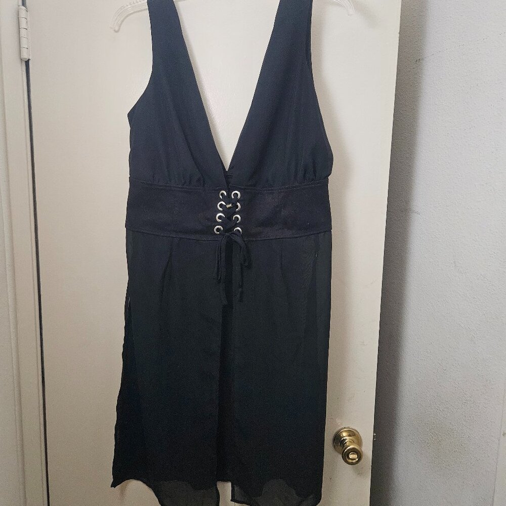 Ashley Stewart Short Sheer Corset Dress With Eyelets Black Size 12 Nodim
